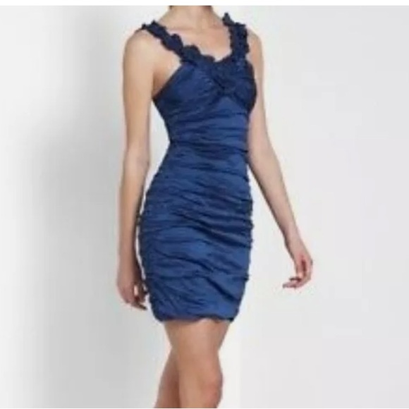 BCBG MEGAN RUCHED COBALT BLUE MINI COCKTAIL DRESS - Picture 2 of 7
